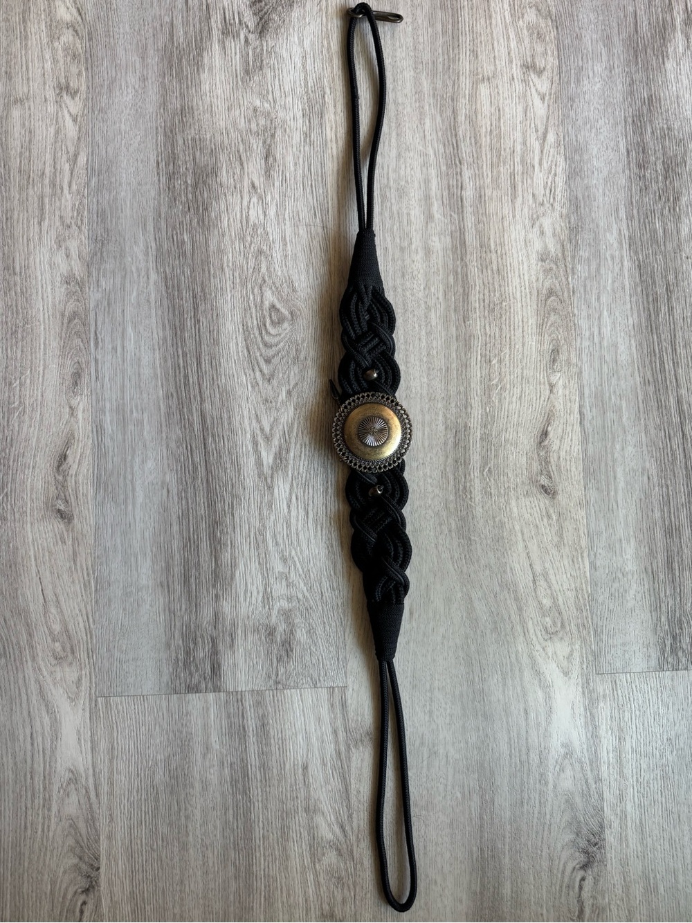 Vintage Black Braided Large Concho Embellished Bohemian Style Rope Belt SM / Med - Picture 3 of 9